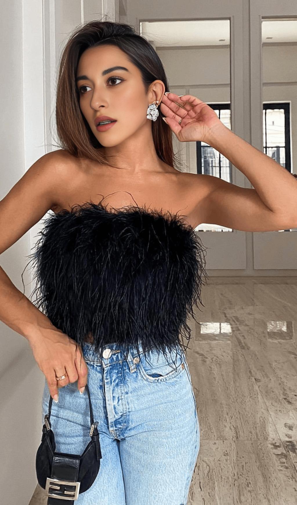 STRAPLESS FEATHER TOP