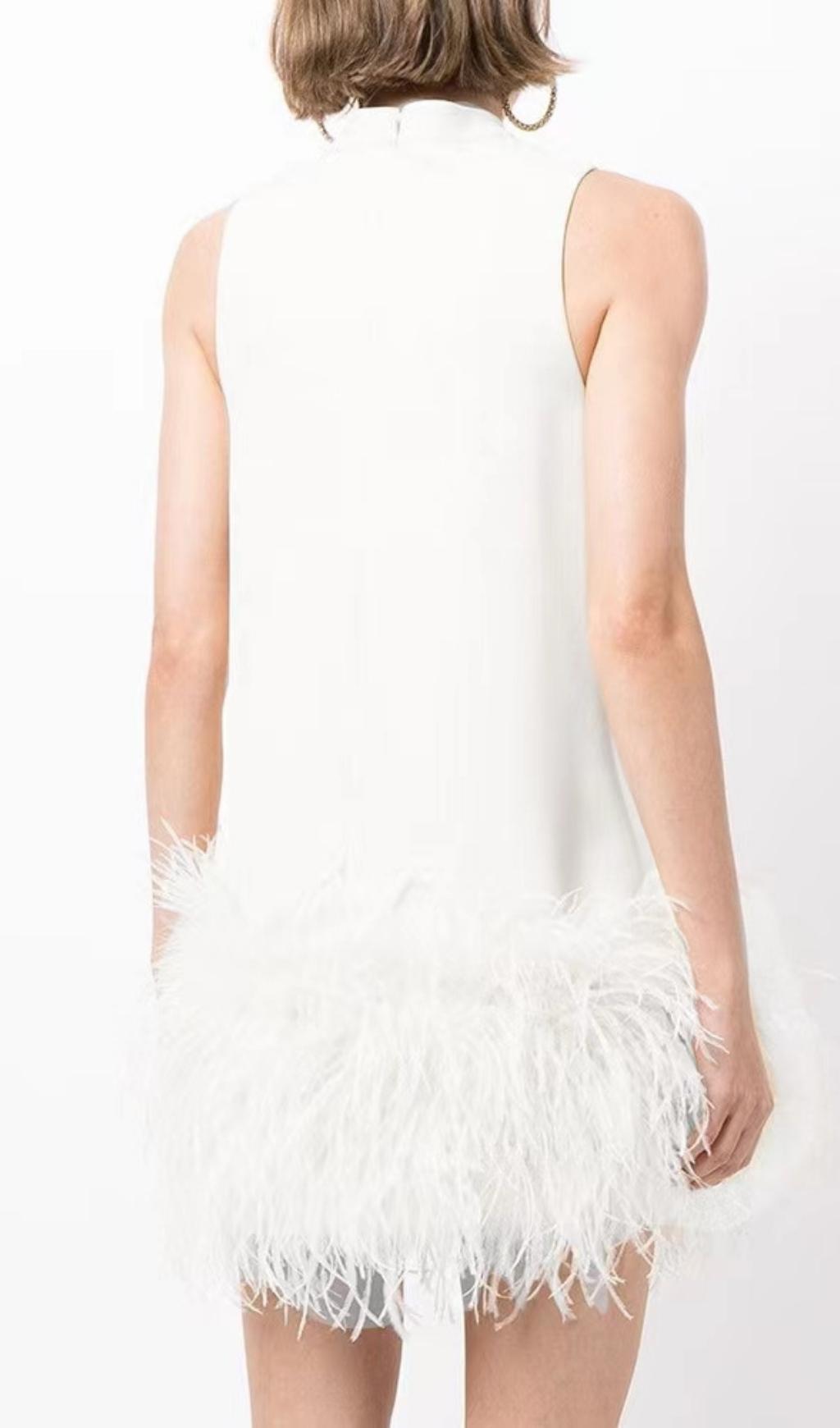 FEATHER MINI DRESS IN WHITE