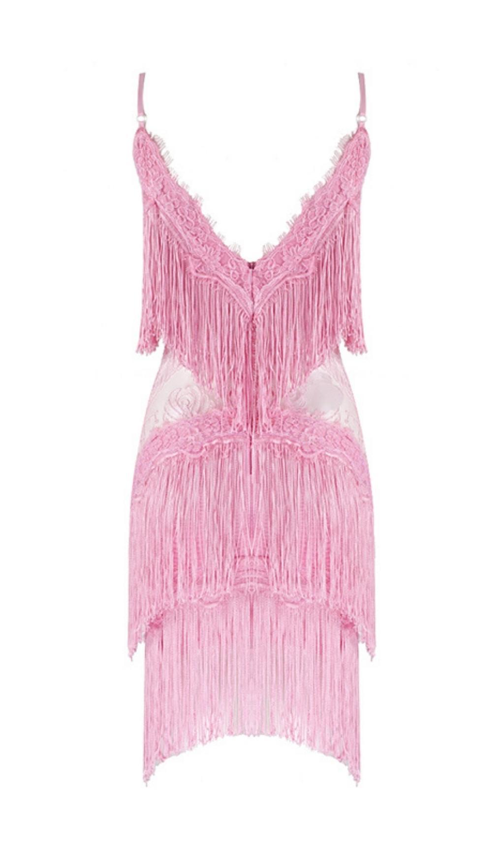 TASSEL LACE MINI DRESS IN PINK