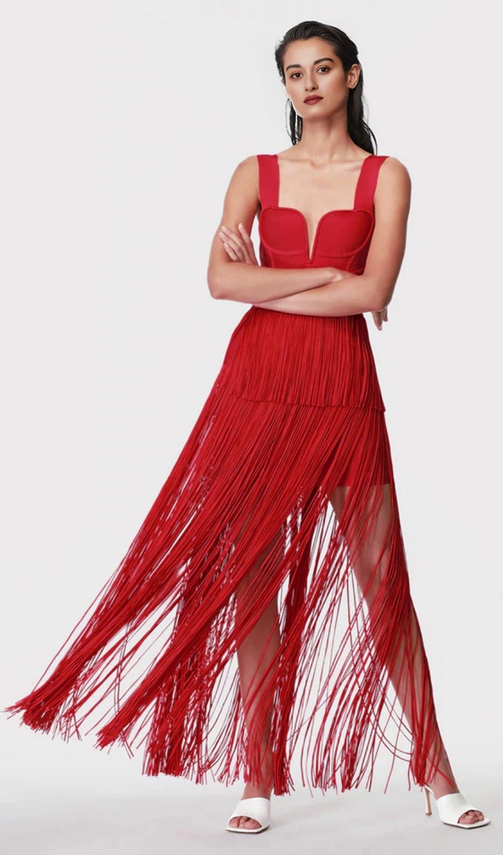 TASSEL MAXI DRESS IN RED