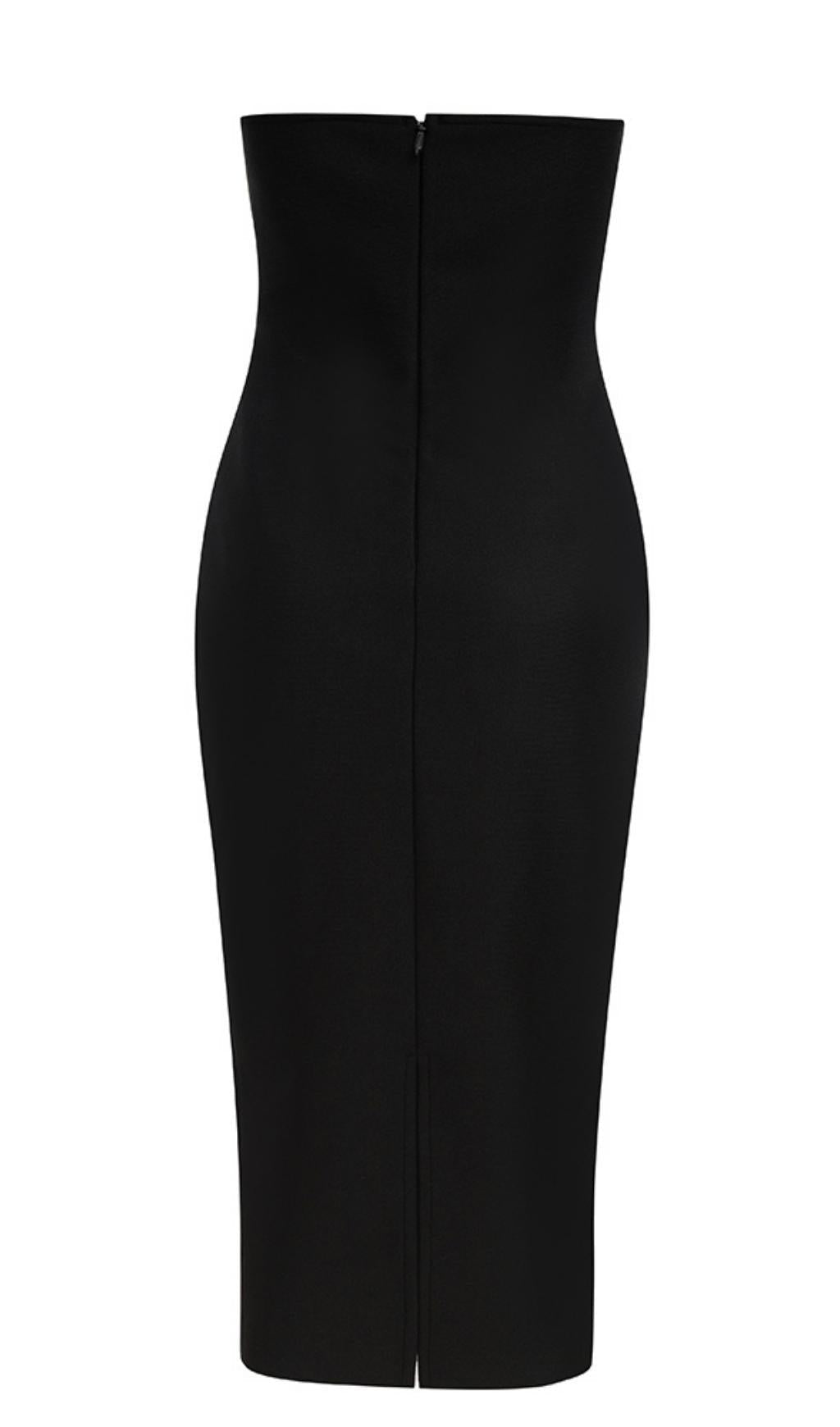 STRAPLESS MIDI DRESS IN BLACK