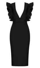 DEEP V MIDI DRESS IN BLACK