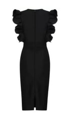 DEEP V MIDI DRESS IN BLACK