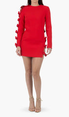 BOW CREWNECK MINI DRESS IN RED