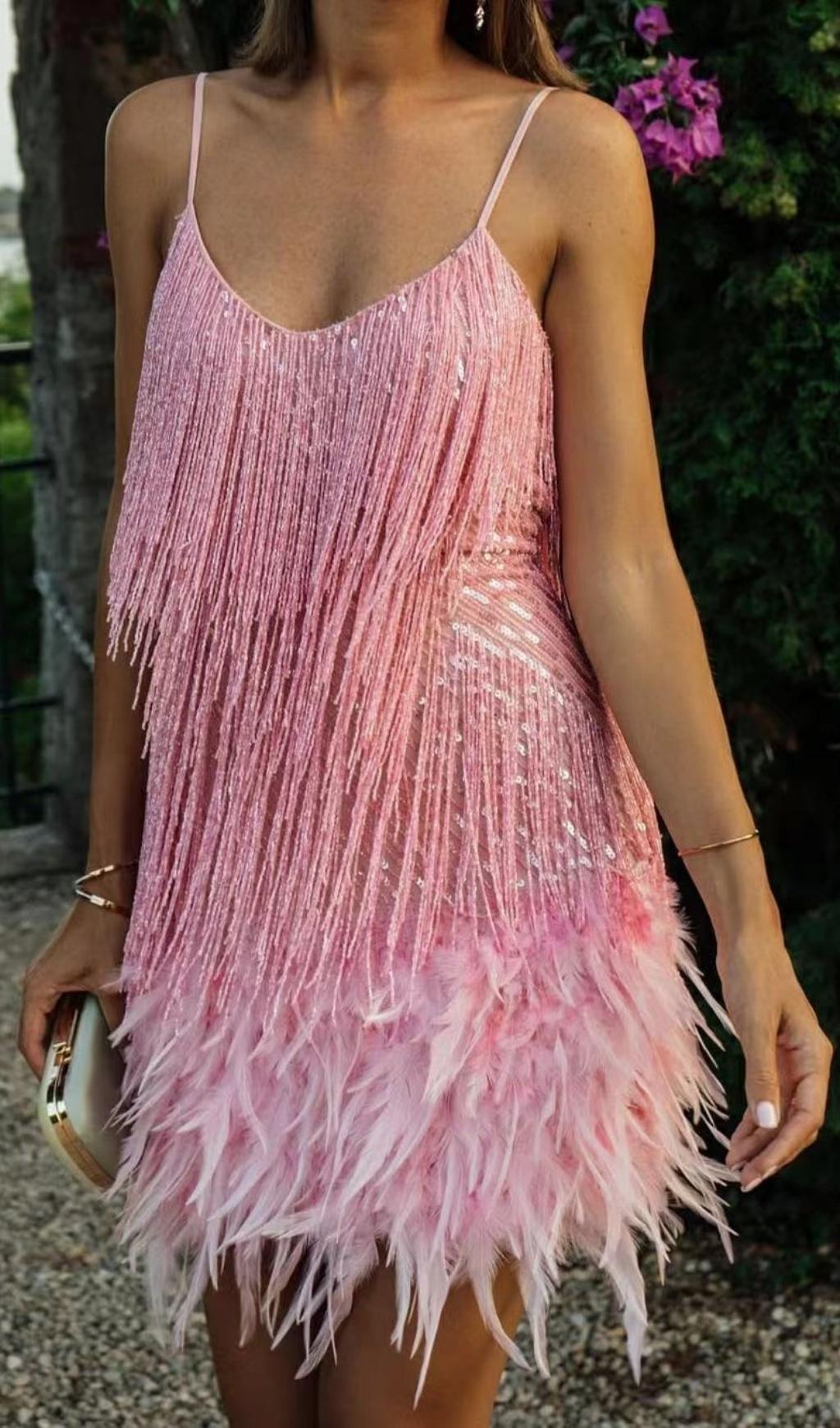 TASSEL FEATHER MINI DRESS