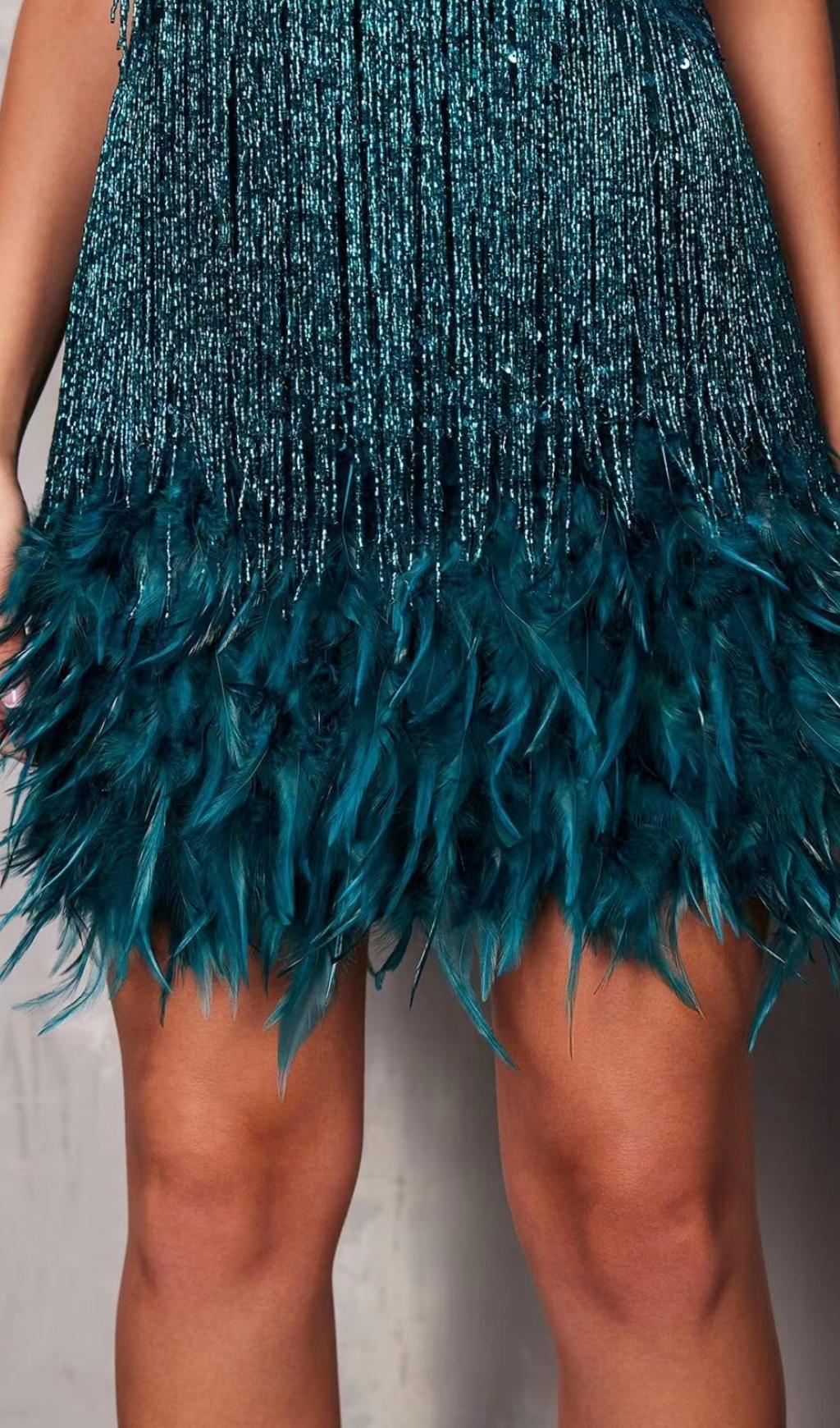 TASSEL FEATHER MINI DRESS