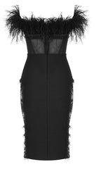 LACE FEATHER  DRESS IN BLACK