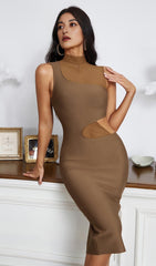 CUT OUT MIDI DRESS IN BROWN