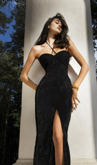 Cut Out High Split Maxi Dress in Black