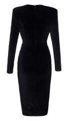 BLACK VELVET SATIN V-NECK DRESS