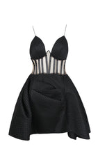 CORSET UMBRELLA SHAPED MINI DRESS IN BLACK