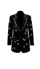 BLACK VELVET BLAZER JACKET WITH RHINESTONE BEES