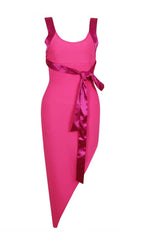 ASYMMETRIC BANDAGE MIDI DRESS IN PINK