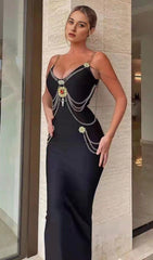 BANDAGE SWEETHEART SPLIT MAXI DRESS IN BLACK