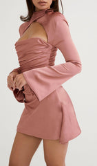 DRAPED CORSET MINI DRESS IN ROSE PINK