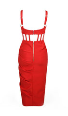 SPLIT BANDAGE MIDI DRESS IN RED