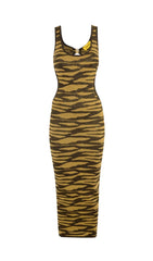 CUT OUT LEOPARD KNIT MAXI DRESS