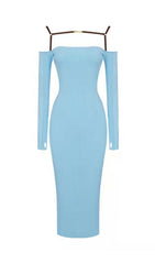 STRAPPY HOLLOW STRAPLESS BANDAGE MINI DRESS IN SKY BLUE