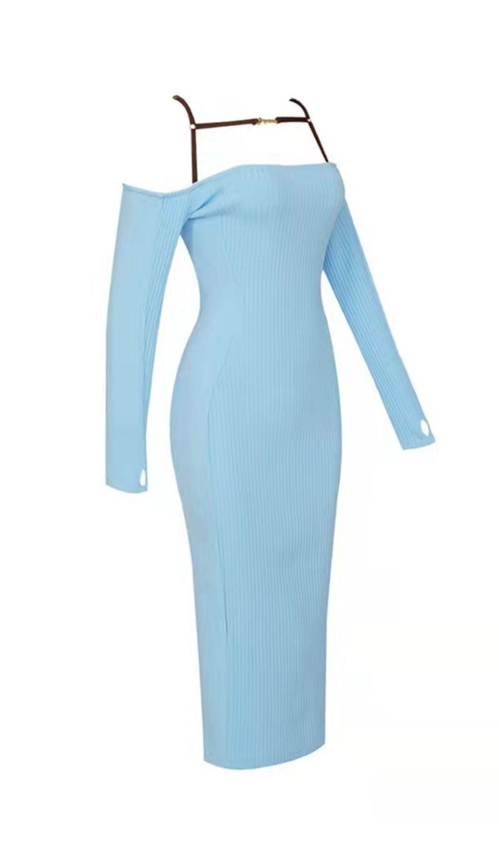 STRAPPY HOLLOW STRAPLESS BANDAGE MINI DRESS IN SKY BLUE