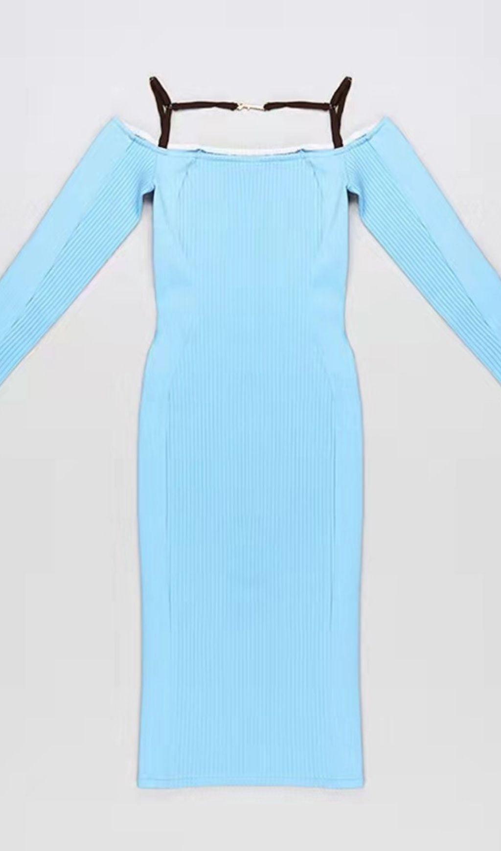 STRAPPY HOLLOW STRAPLESS BANDAGE MINI DRESS IN SKY BLUE