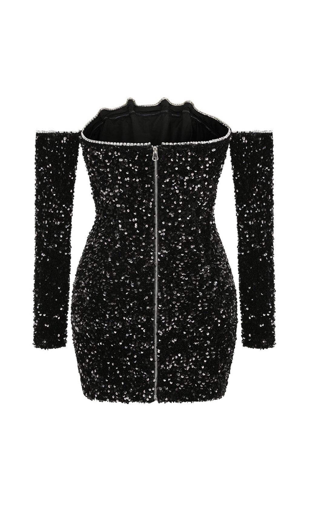 BLACK PATCHWORK SEQUINS SLIMMING MINI DRESS