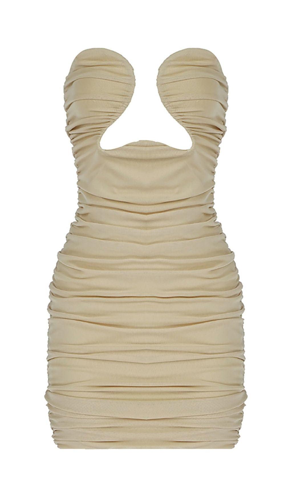 CUT-OUT RUCHED BODYCON MINI DRESS IN WHITE