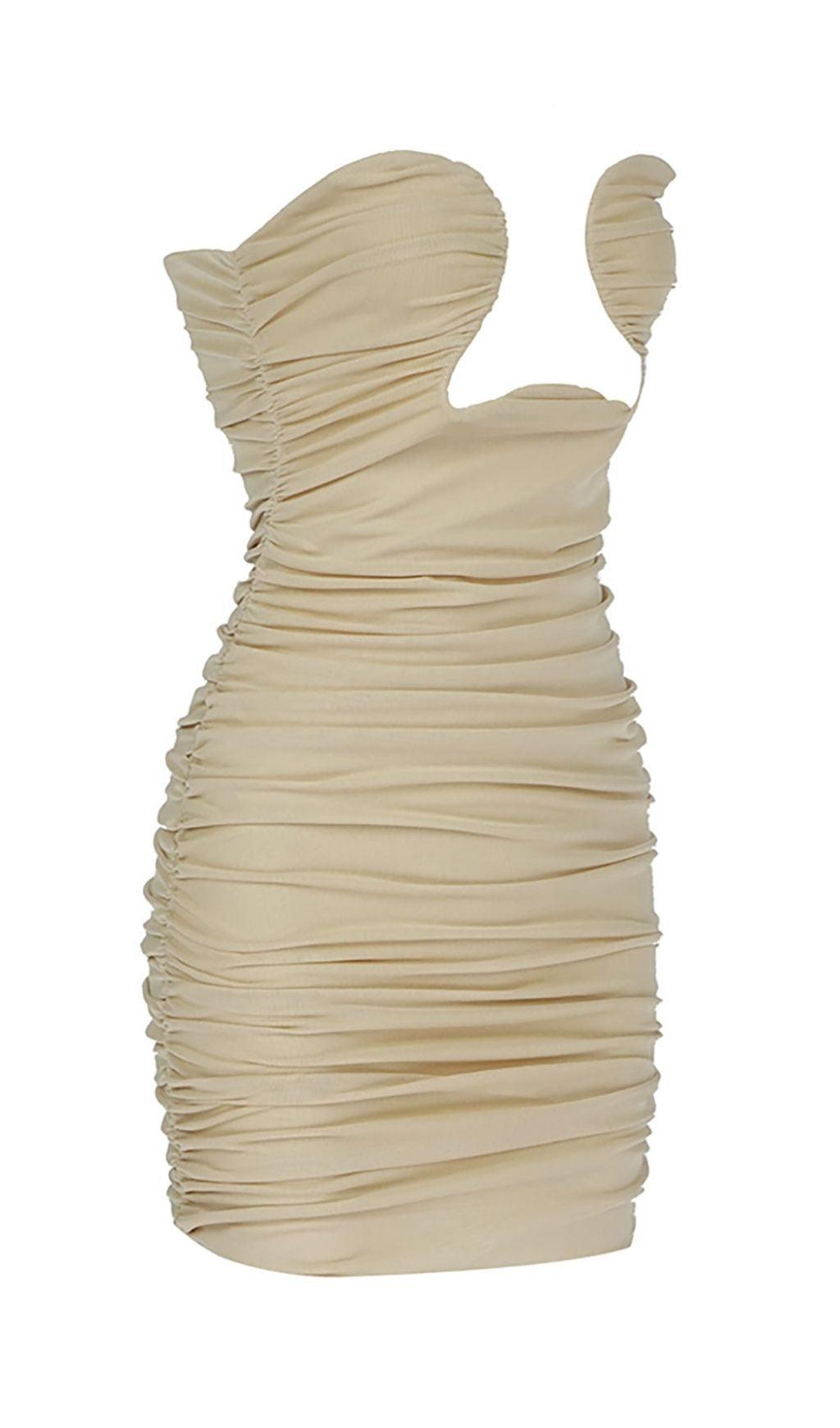 CUT-OUT RUCHED BODYCON MINI DRESS IN WHITE