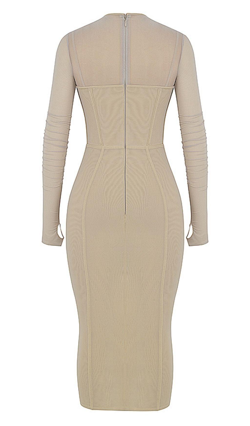 LONG SLEEVE MIDI DRESS IN BEIGE