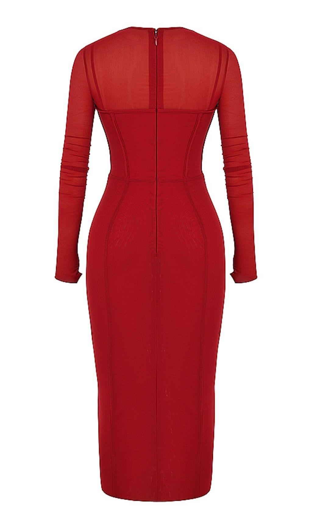 LONG SLEEVE MIDI DRESS IN BLACK