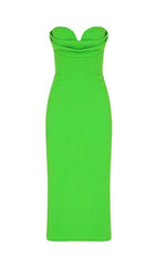 STRAPLESS BANDAGE MIDI DRESS IN GREEN