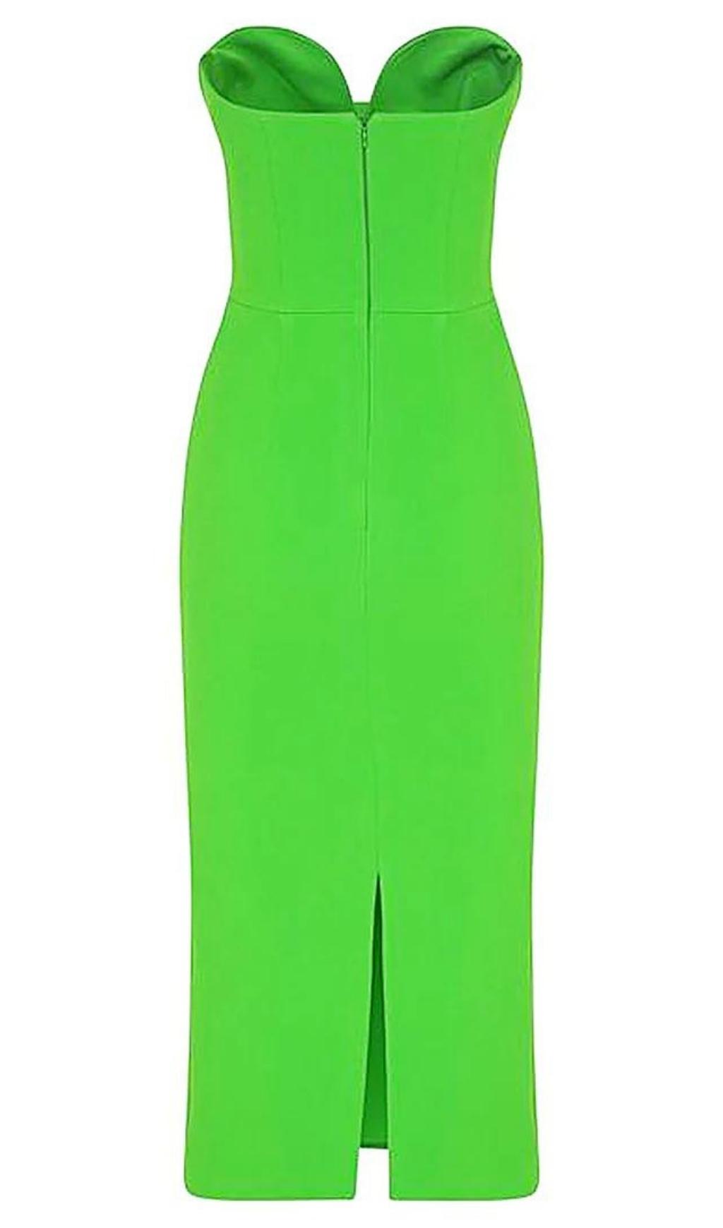 STRAPLESS BANDAGE MIDI DRESS IN GREEN