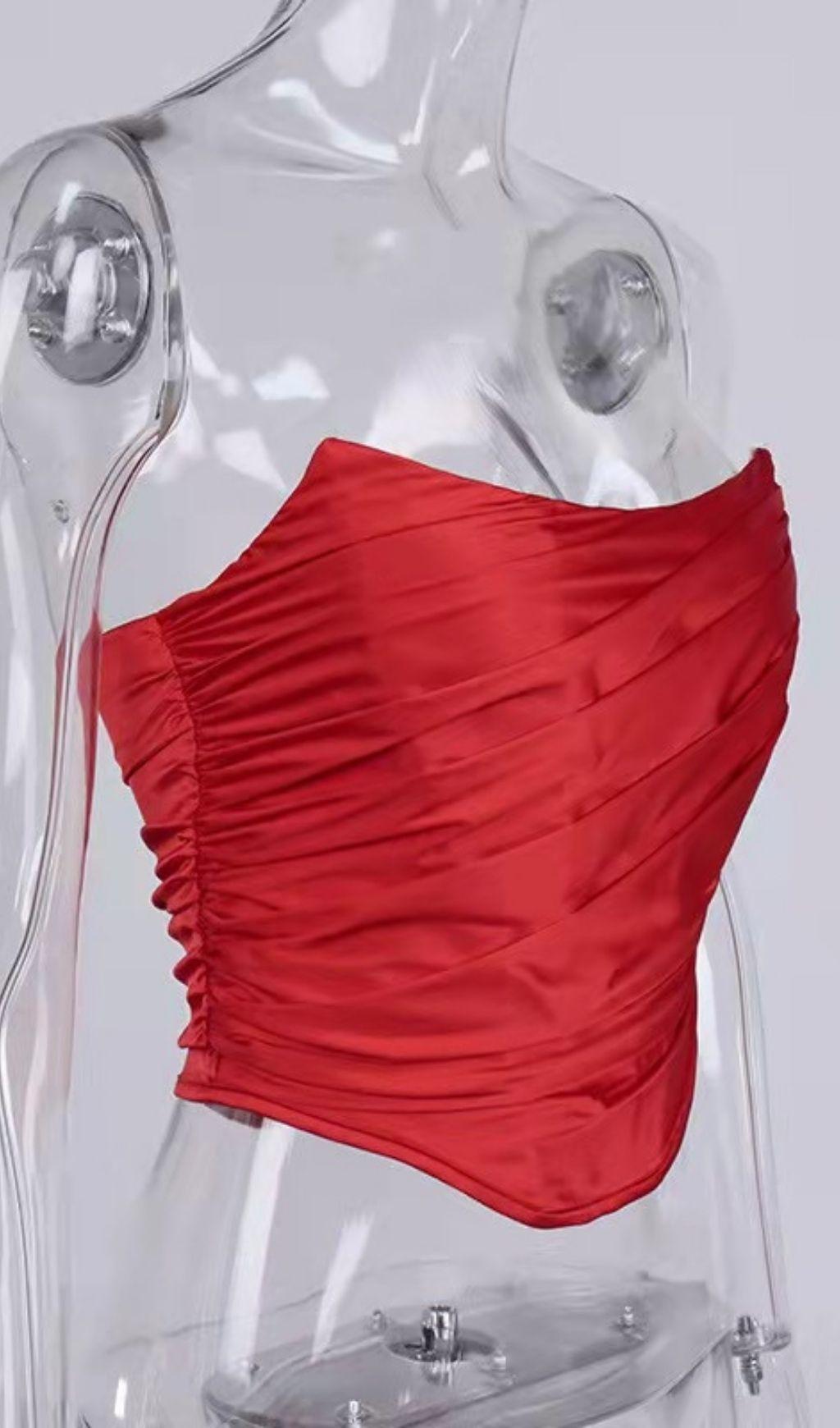 STAIN RUCHED CORSET TOP IN RED