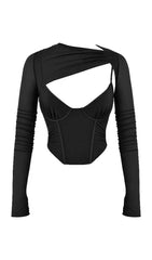 LONG SLEEVE CORSET TOP IN BLACK