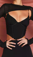 LONG SLEEVE CORSET TOP IN BLACK