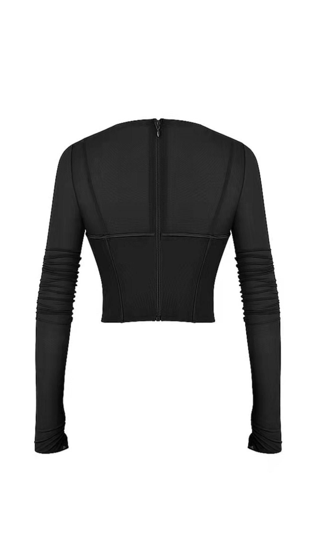 LONG SLEEVE CORSET TOP IN BLACK