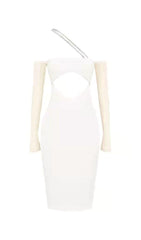 CUT OUT BODYCON MIDI DRESS IN IVORY