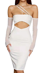 CUT OUT BODYCON MIDI DRESS IN IVORY