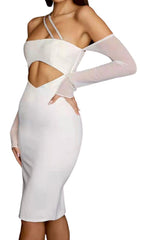 CUT OUT BODYCON MIDI DRESS IN IVORY