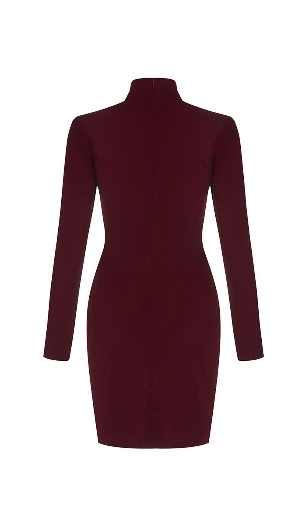 CUT OUT MESH MINI DRESS IN WINE RED