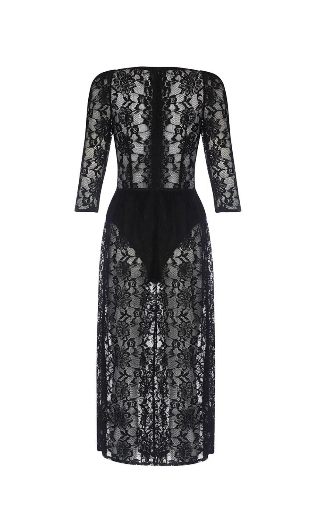 BLACK LACE SPLIT MAXI DRESS