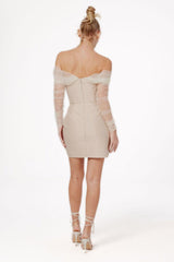 STRAPLESS BANDAGE MINI DRESS IN BEIGE