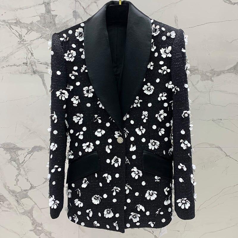 BLACK 3D BEAD FLORAL JACKET