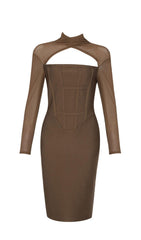 TAWNY YARN SLEEVE BANDAGE MIDI DRESS