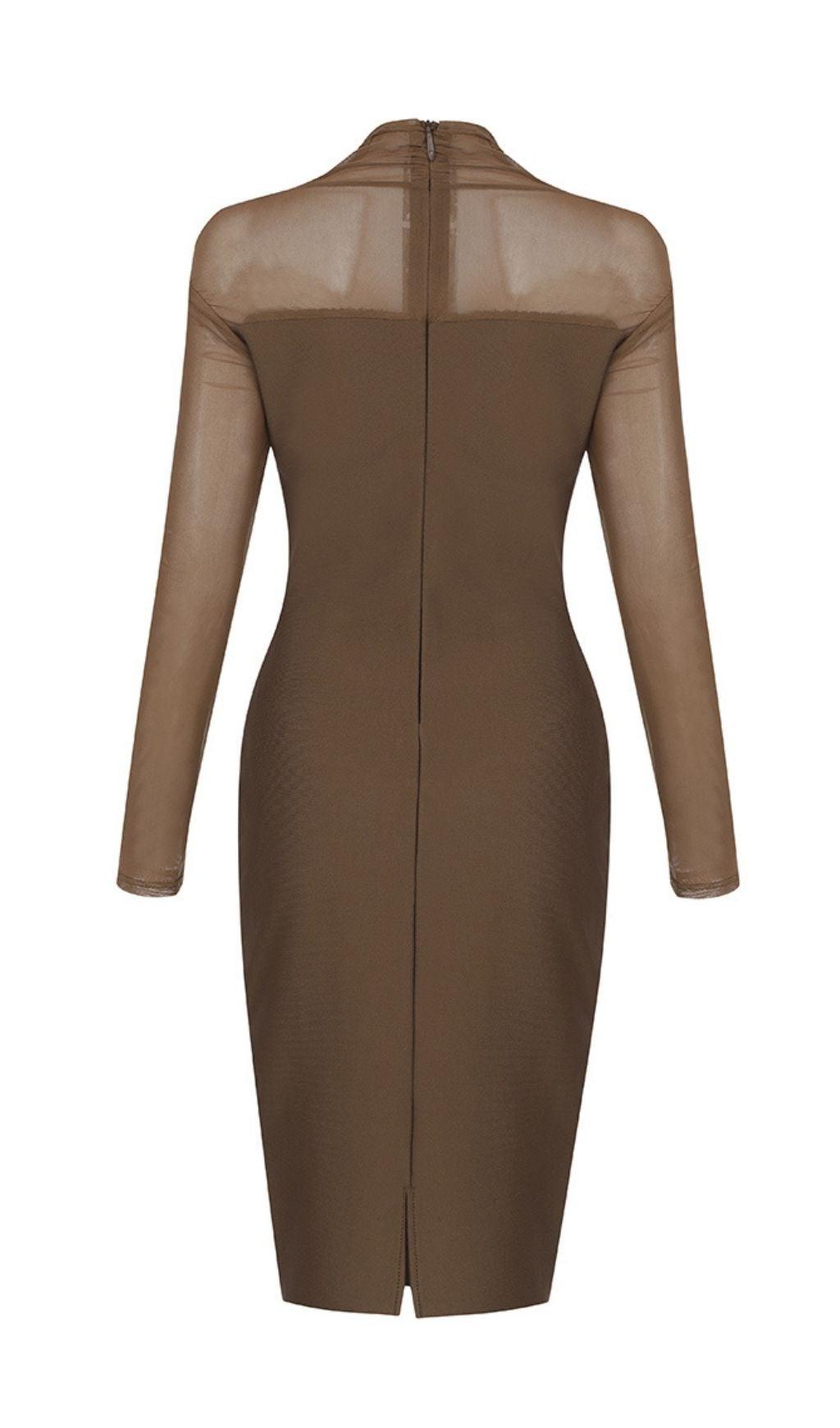 TAWNY YARN SLEEVE BANDAGE MIDI DRESS