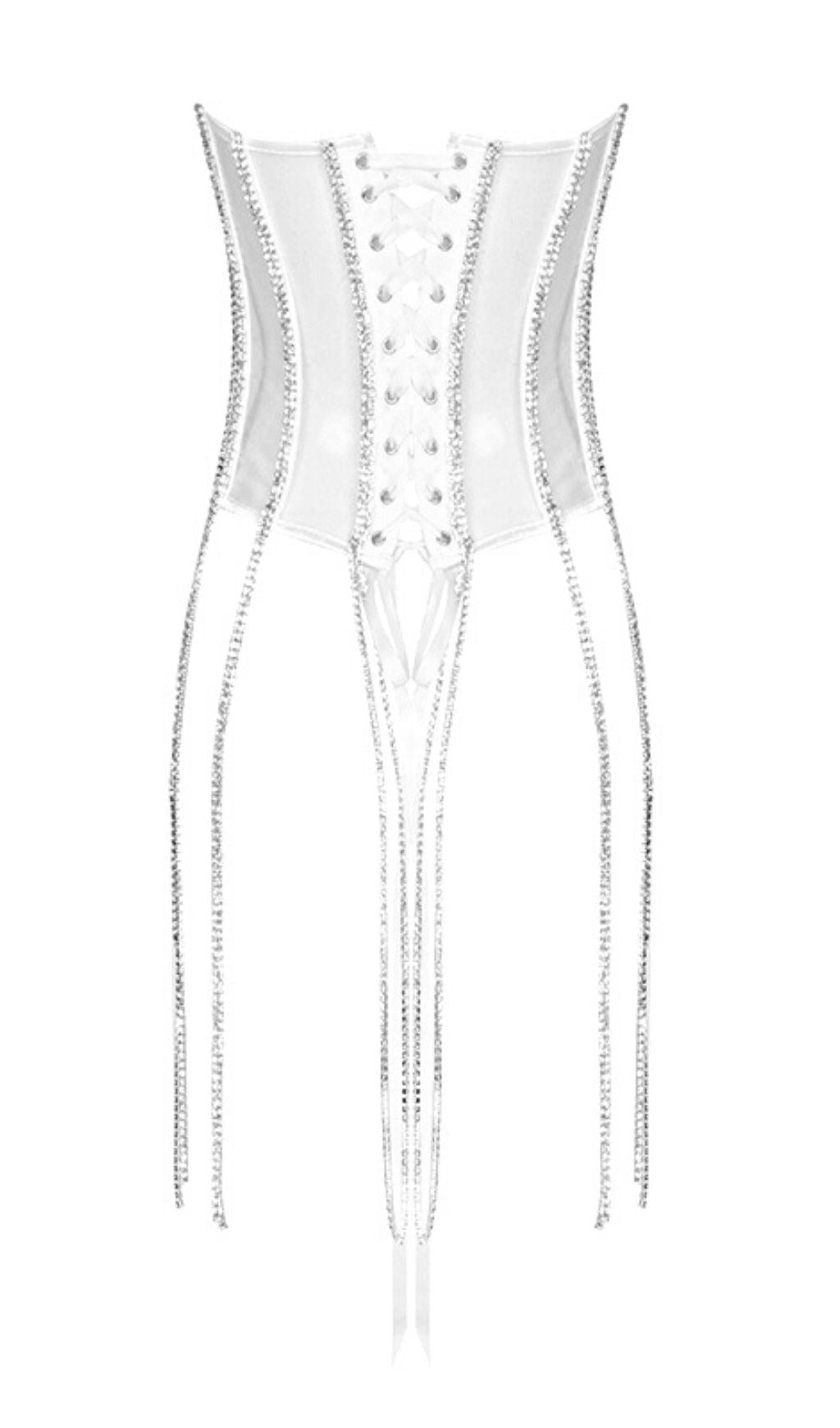 WHITE CRYSTAL TASSELS CORSET