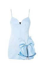 CRYSTAL BOW MINI DRESS IN BABY BLUE