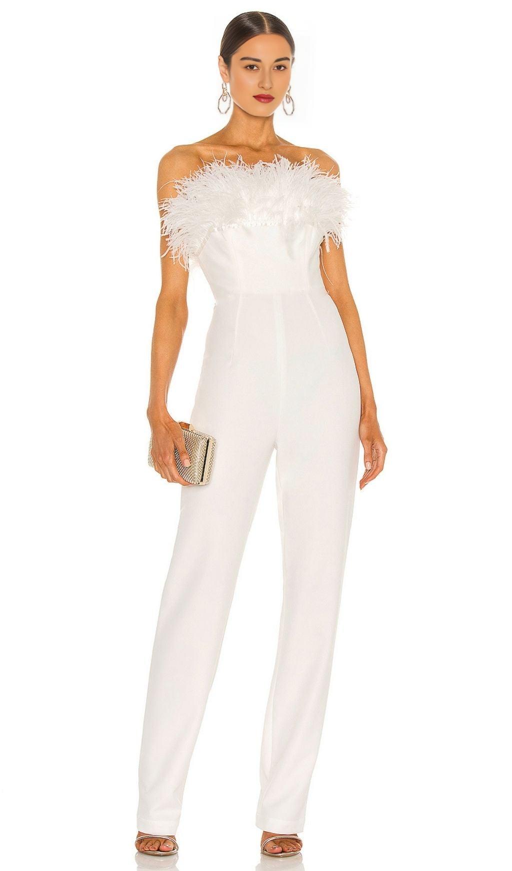 WHITE FEATHER JUMPSUIT