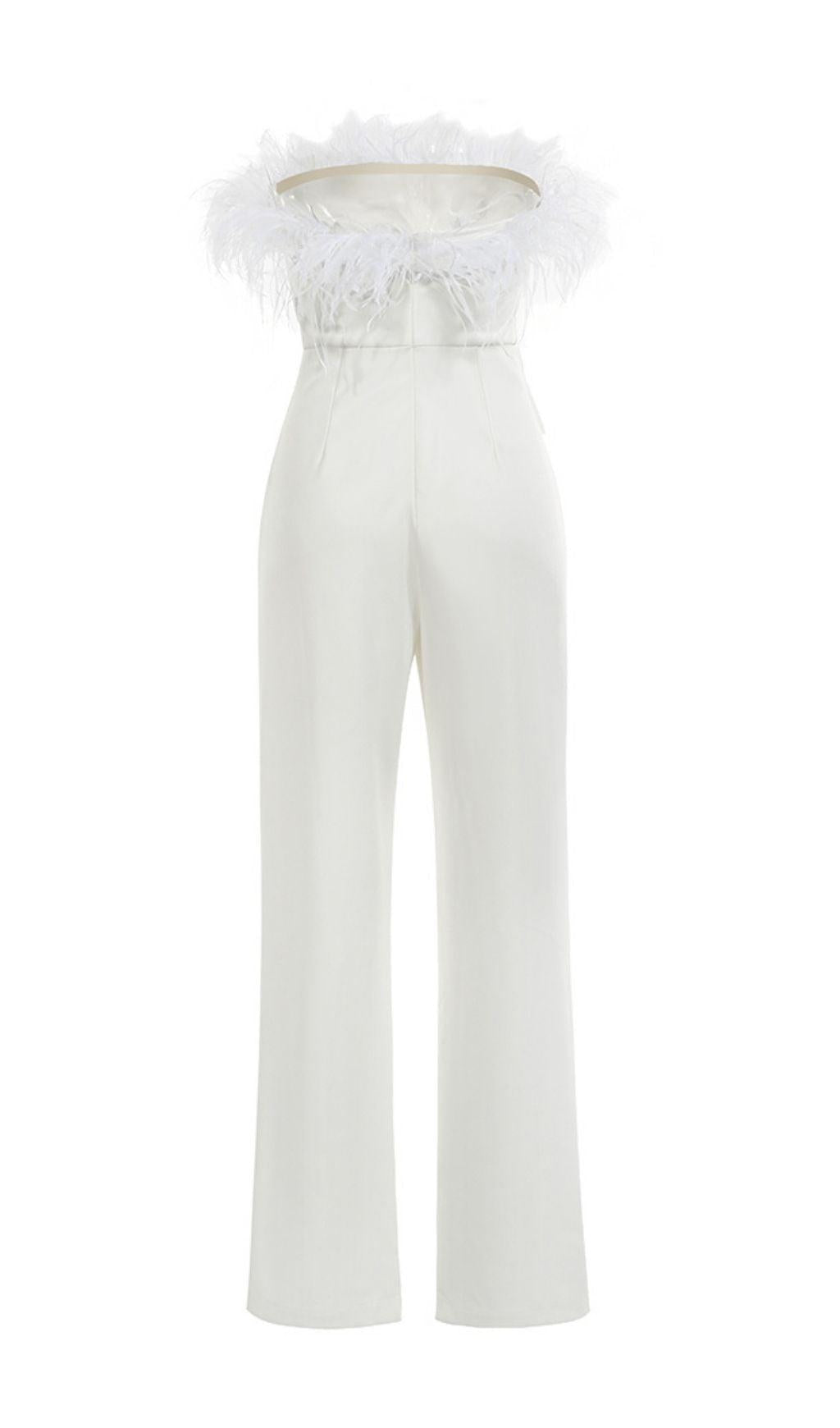 WHITE FEATHER JUMPSUIT