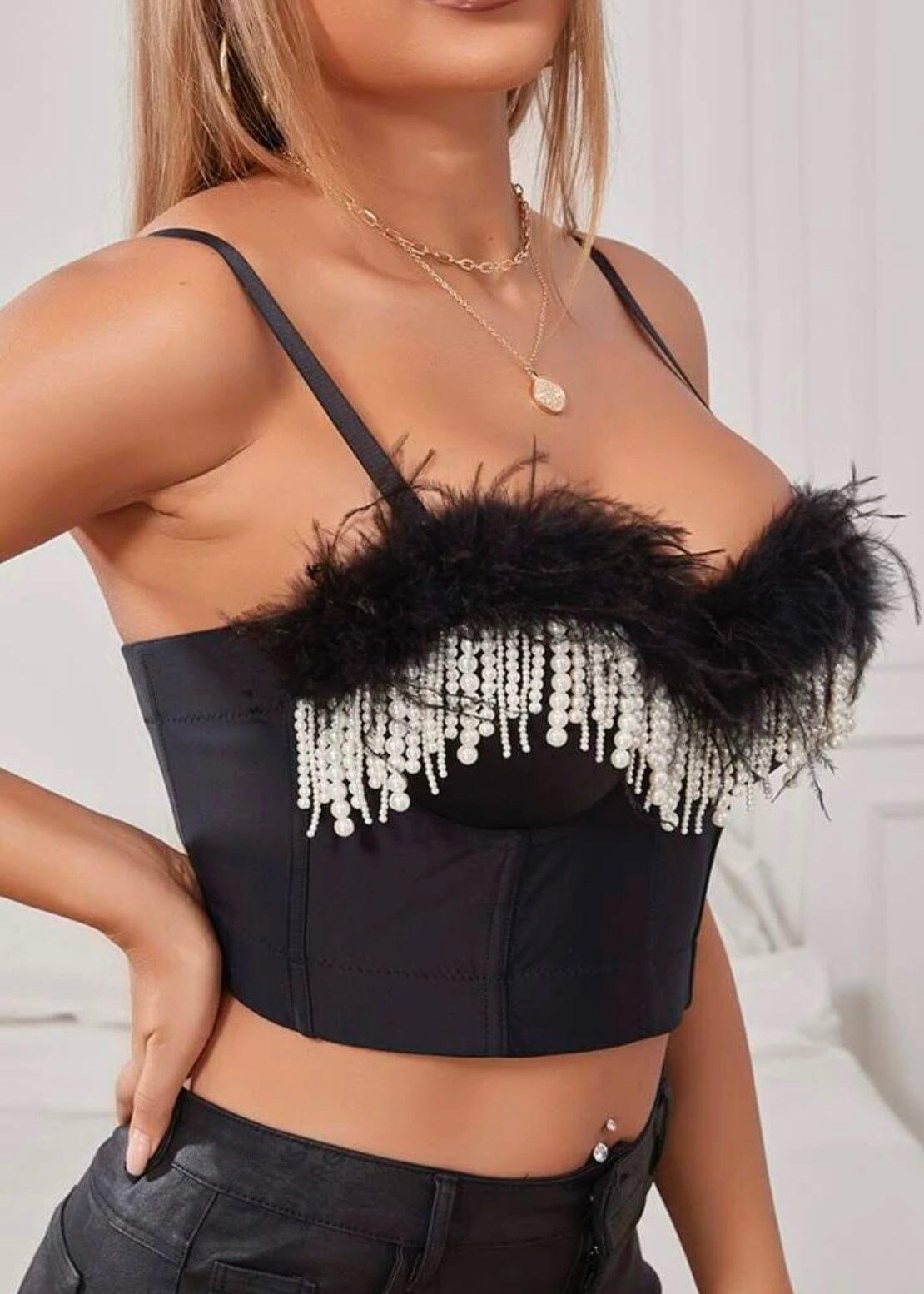 PEARL FEATHER CORSET TOP