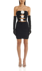 3D FLOWER BANDAGE MINI  DRESS IN BLACK